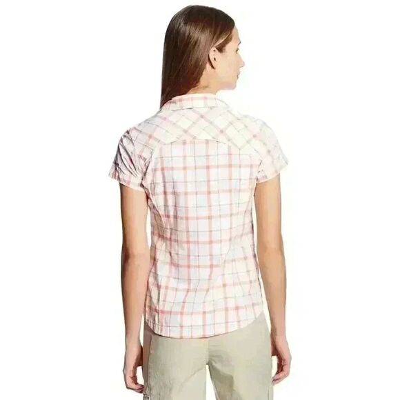 Columbia Women's White & Peach Nylon Plaid Silver Ridge Short Sleeve Button Down - Picture 2 of 13